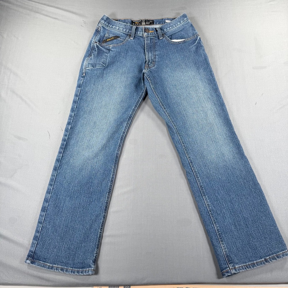 Ariat Rebar M4 Mens 29x30 Relaxed Boot Cut Jeans Blue Denim Workwear Cowboy